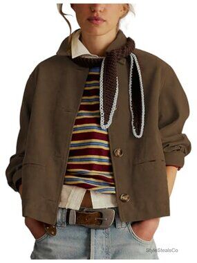 Faux Suede Cropped Blazer Jacket Women Short Casual Coat Fall Winter